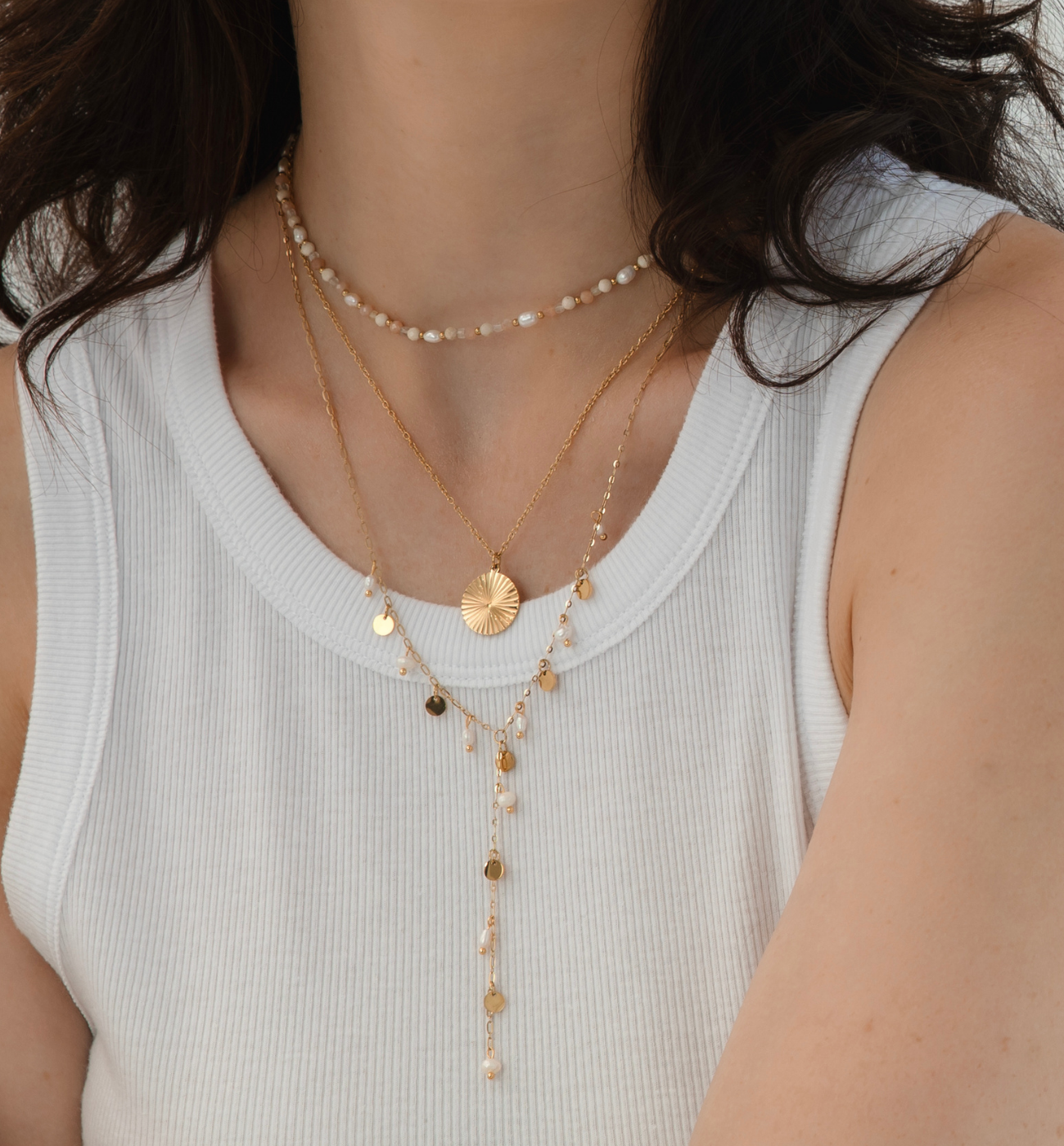 Zestaw złotych naszyjników z perłami Pearl Serenity Z0254 - By Dziubeka