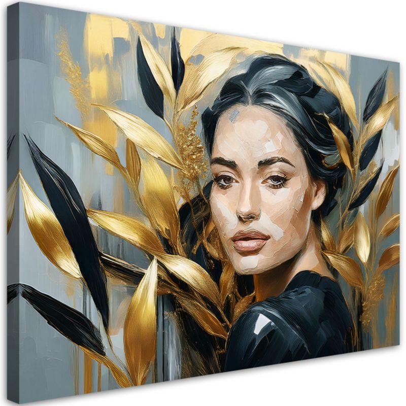 Obraz do salonu sypialni Feeby Portret Kobiety Złoto Glamour 120x80 cm 1szt