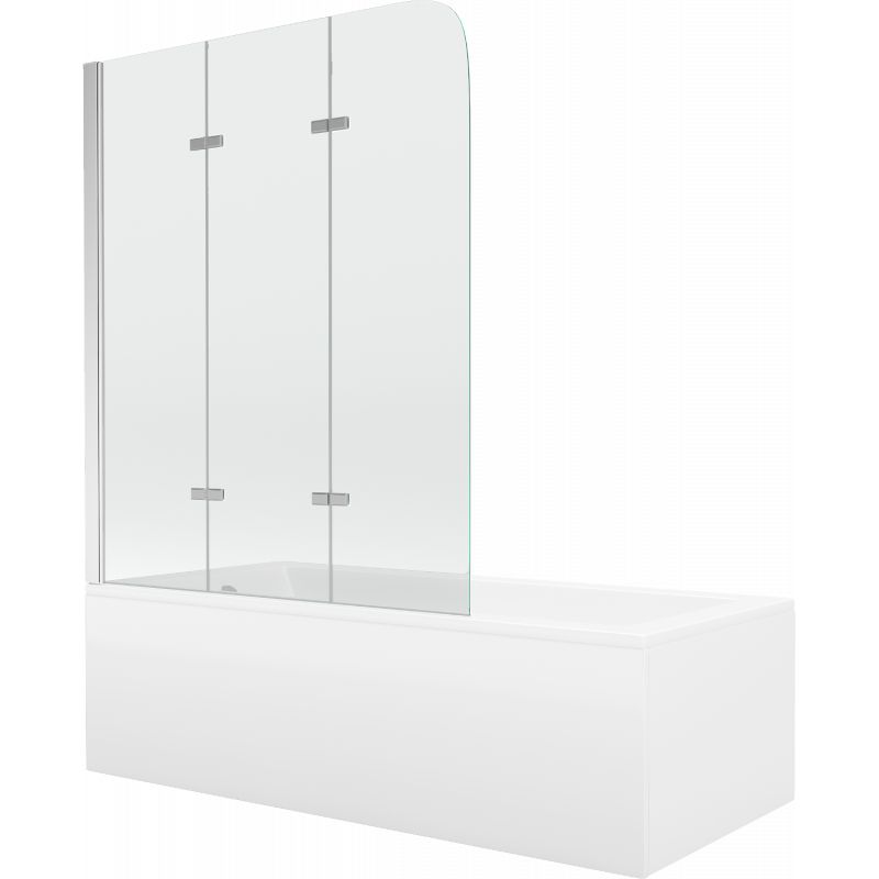 Wanna prostokątna Mexen Cubik 150 x 70 cm z obudową i parawanem 3-skrzydłowym 120 cm transparent chrom 1 kpl.