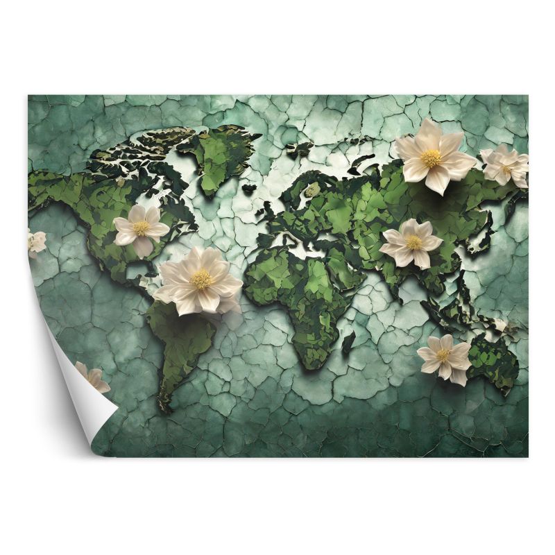Fototapeta Feeby Kwiaty Mapa Świata Zielony 100x70 1 szt