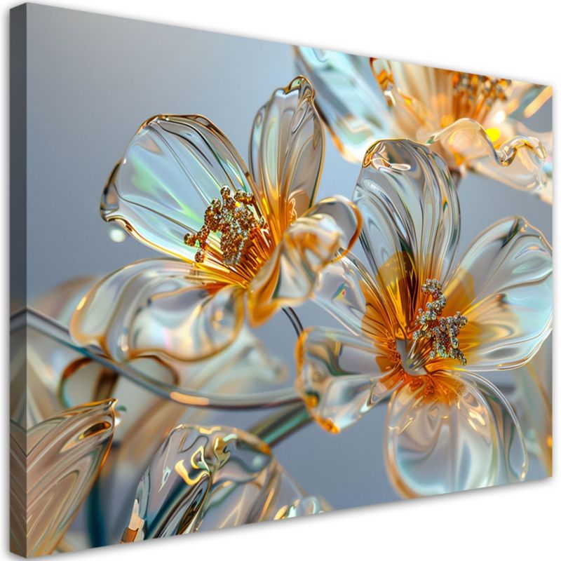 Obraz do salonu sypialni Feeby Diamentowe Szklane Kwiaty Szary 120x80 cm 1szt