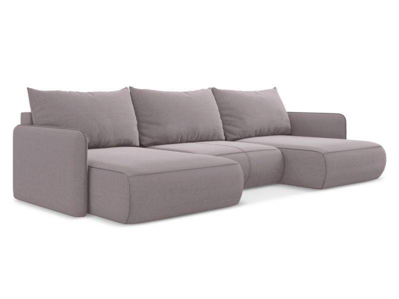 Sofa panoramiczna z funkcją spania Makamii Nanea z weluru 290x148 cm lawendowy 1 szt.