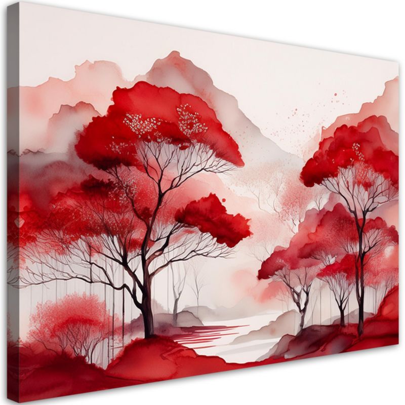 Obraz do salonu sypialni Feeby Czerwony Krajobraz Las Góry 60x40 cm 1szt