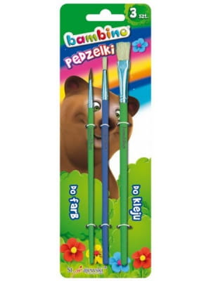 Pędzelki do farb i do kleju 3 sztuki blister Bambino