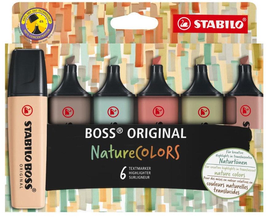 Zakreślacz Stabilo Boss Orginal Nature Colors 70/6-2-2, ścięta, 6 sztuk, mix kolorów