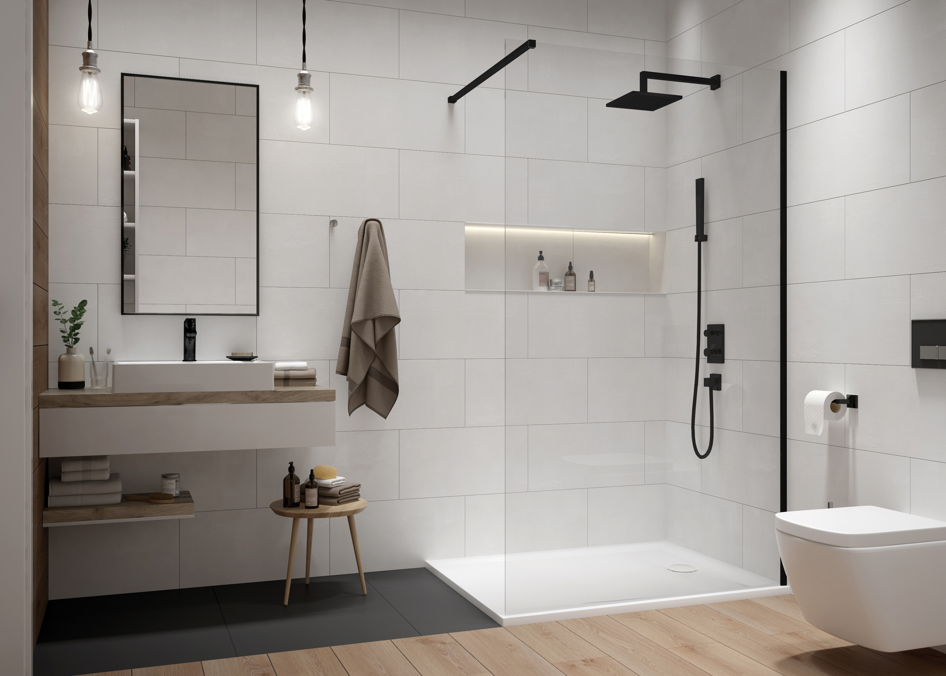 Sanplast Exa Line ścianka prysznicowa walk-in 90 cm czarny mat/szkło przezroczyste 600-540-1430-59-401