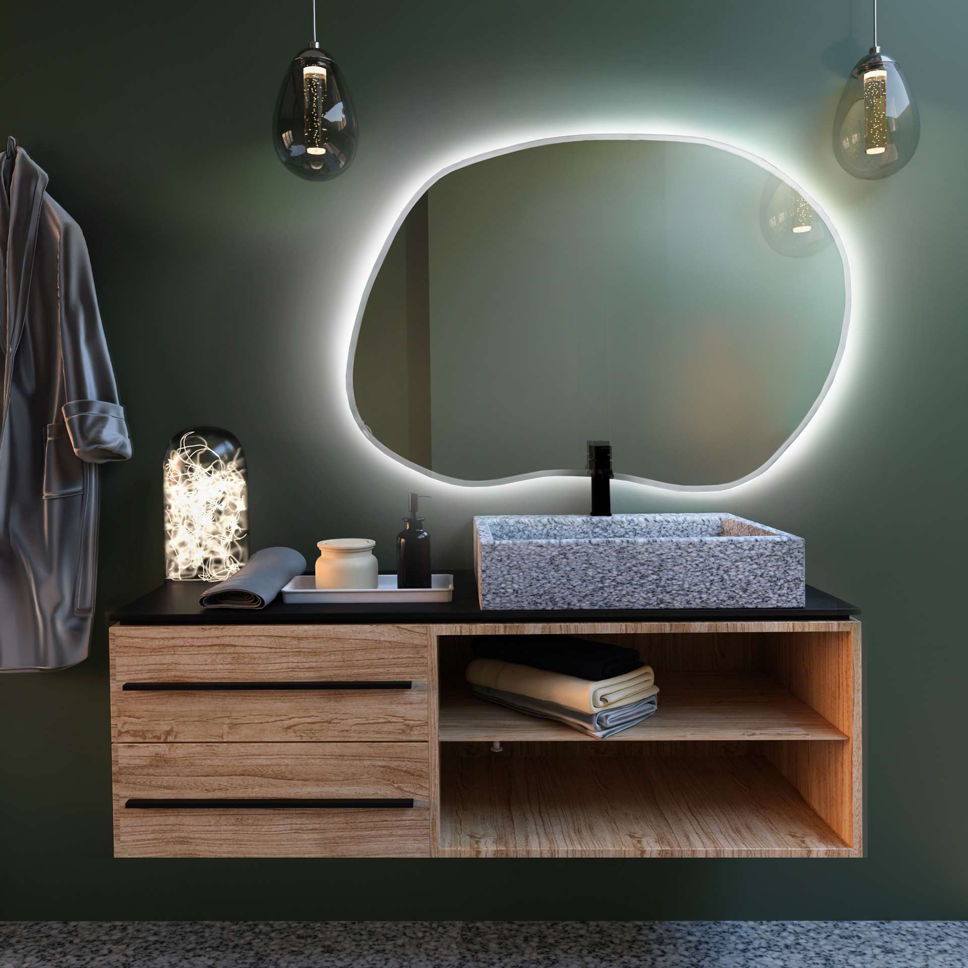 Smartwoods Tiny Borderbright Stain II lustro 80x57 cm z oświetleniem LED białe barwa światła neutralna