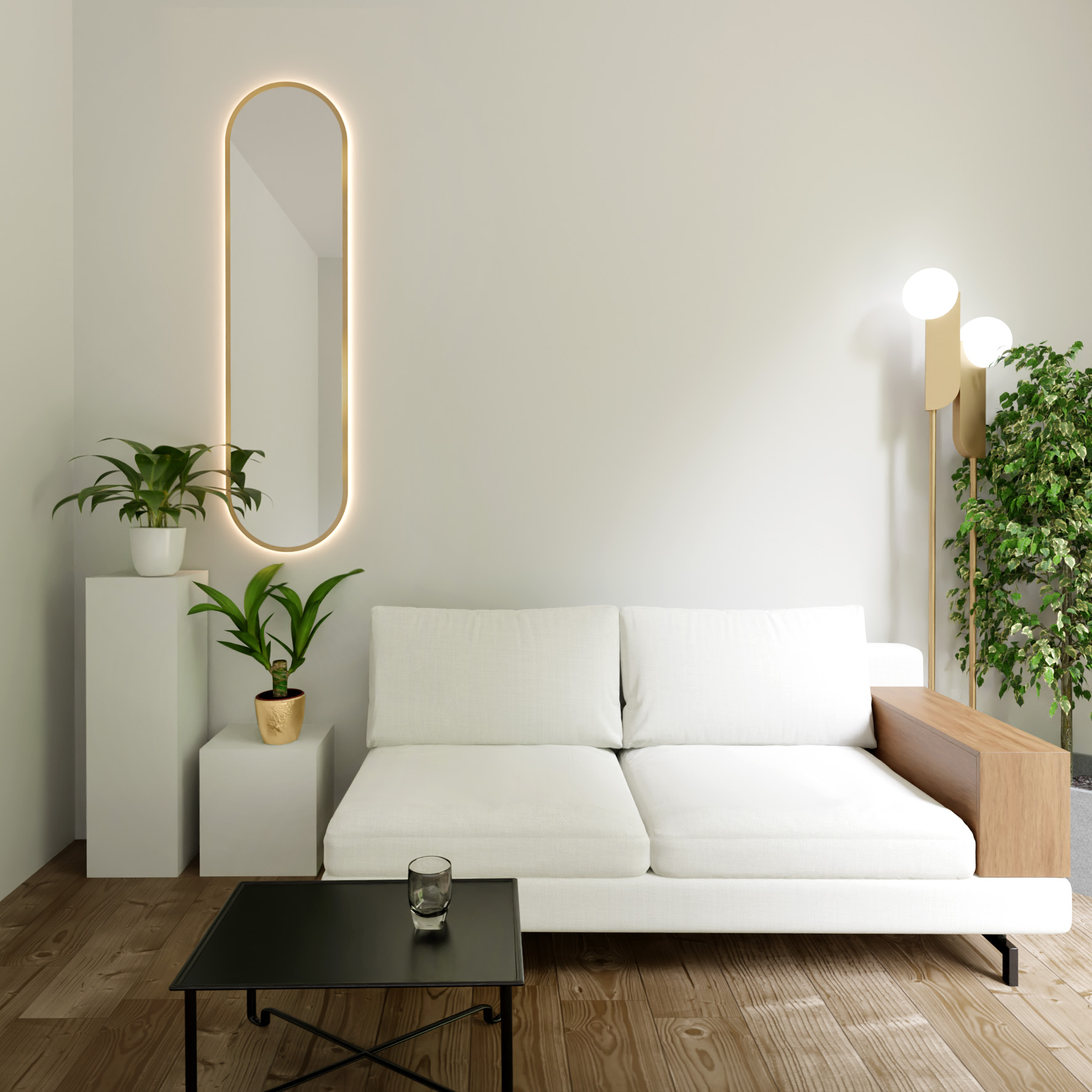 Baltica Design Tiny Border Pastille lustro 155x40 cm z oświetleniem LED złote barwa światła zimna