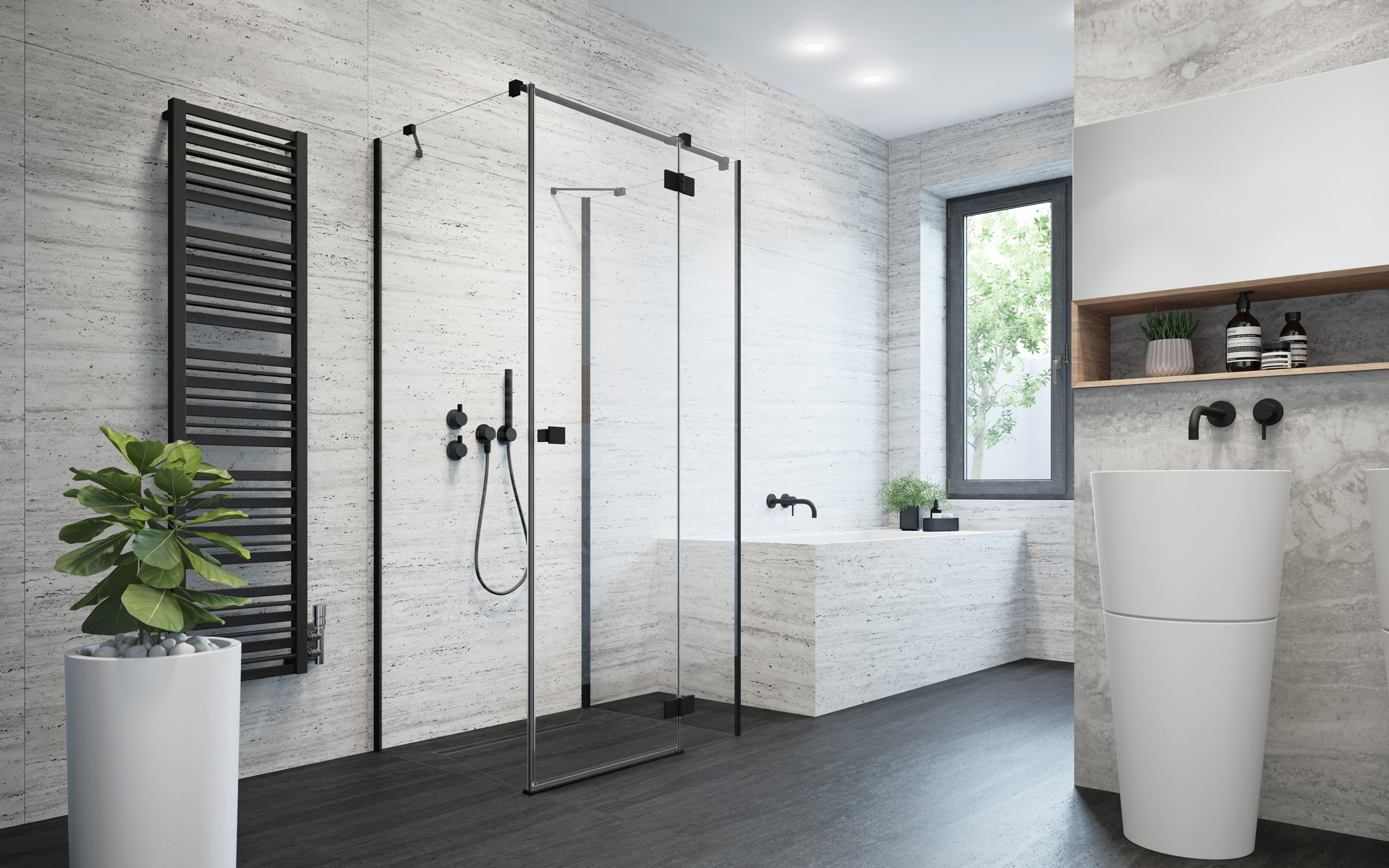 Radaway Essenza New Black KDJ+S drzwi prysznicowe 90 cm prawe czarny mat/szkło przezroczyste 1385020-54-01R