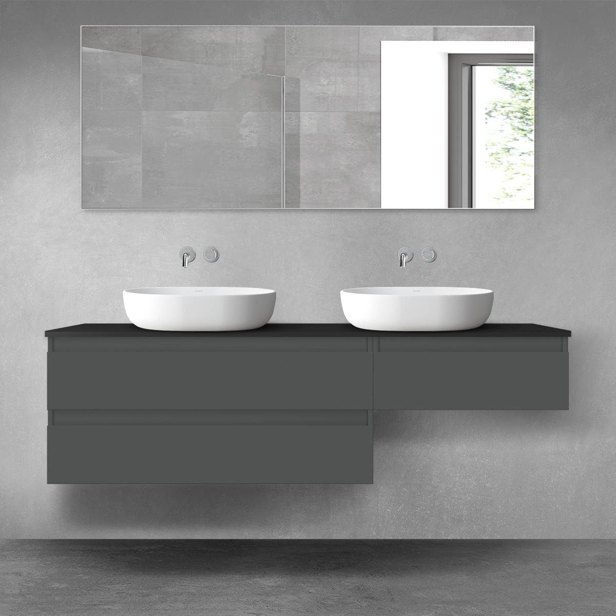 Oltens Vernal zestaw mebli łazienkowych 160 cm z blatem grafit mat/czarny mat 68350400 - Wysyłka w 24h