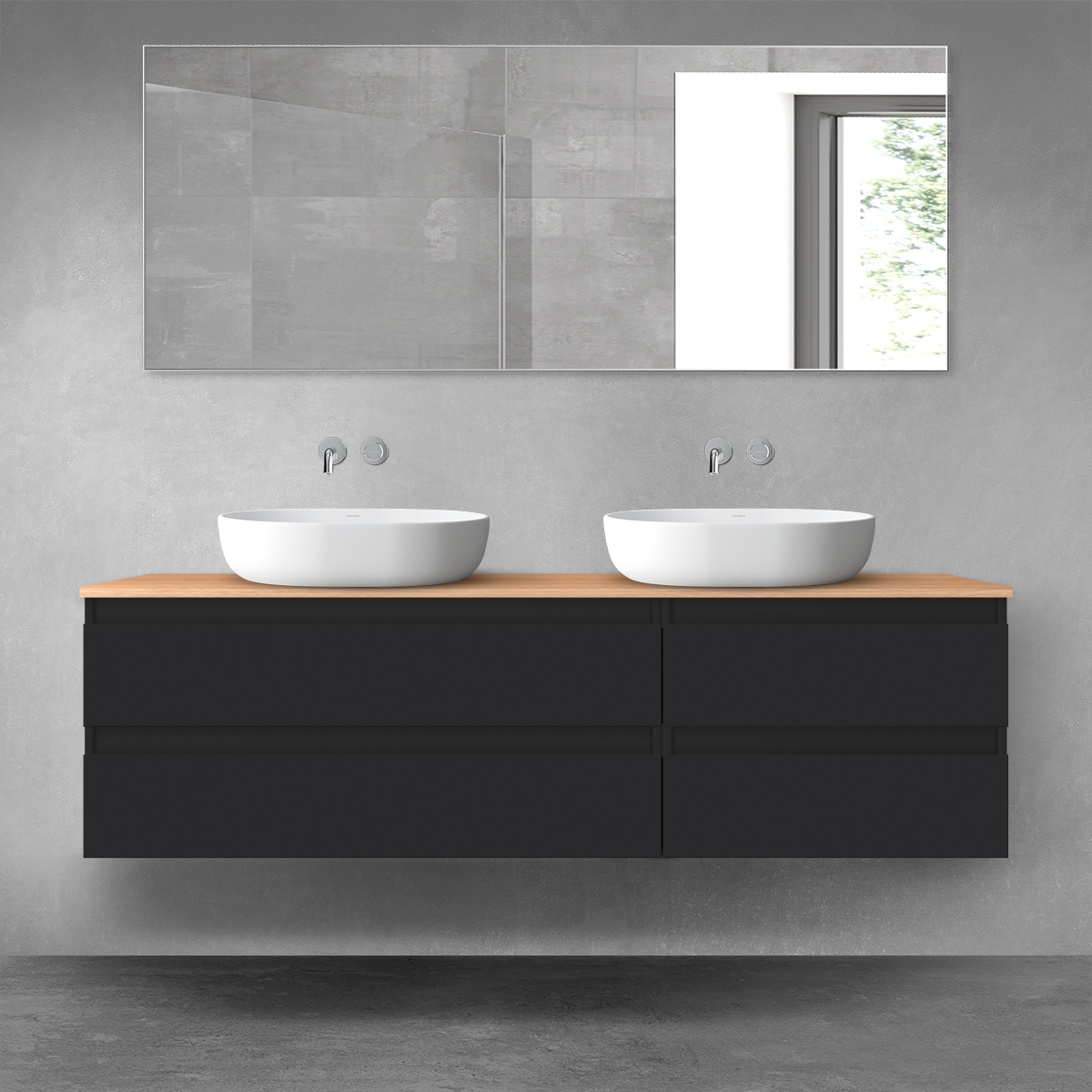 Oltens Vernal zestaw mebli łazienkowych 160 cm z blatem czarny mat/dąb 68336300 - Wysyłka w 24h