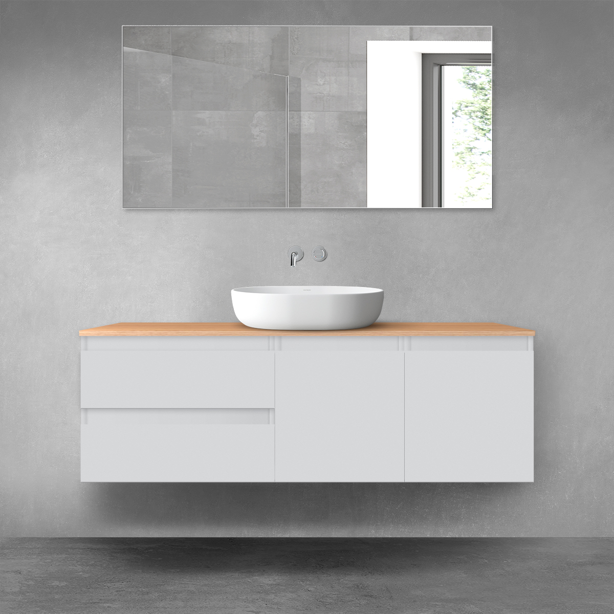 Oltens Vernal zestaw mebli łazienkowych 140 cm z blatem szary mat/dąb 68272700 - Wysyłka w 24h