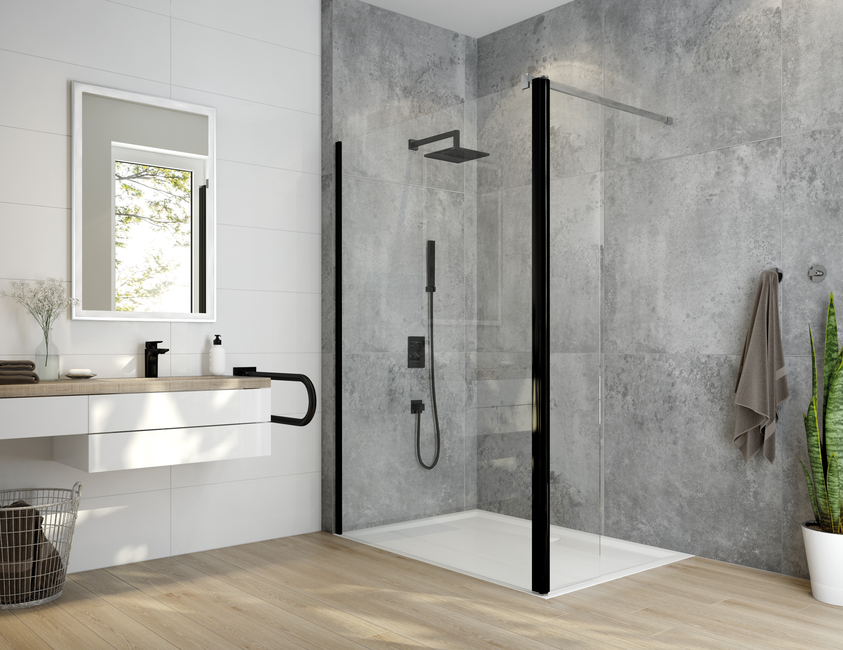 Sanplast Exa Line kabina prysznicowa walk-in 100x33,5 cm czarny mat/szkło przezroczyste 600-540-0990-59-401