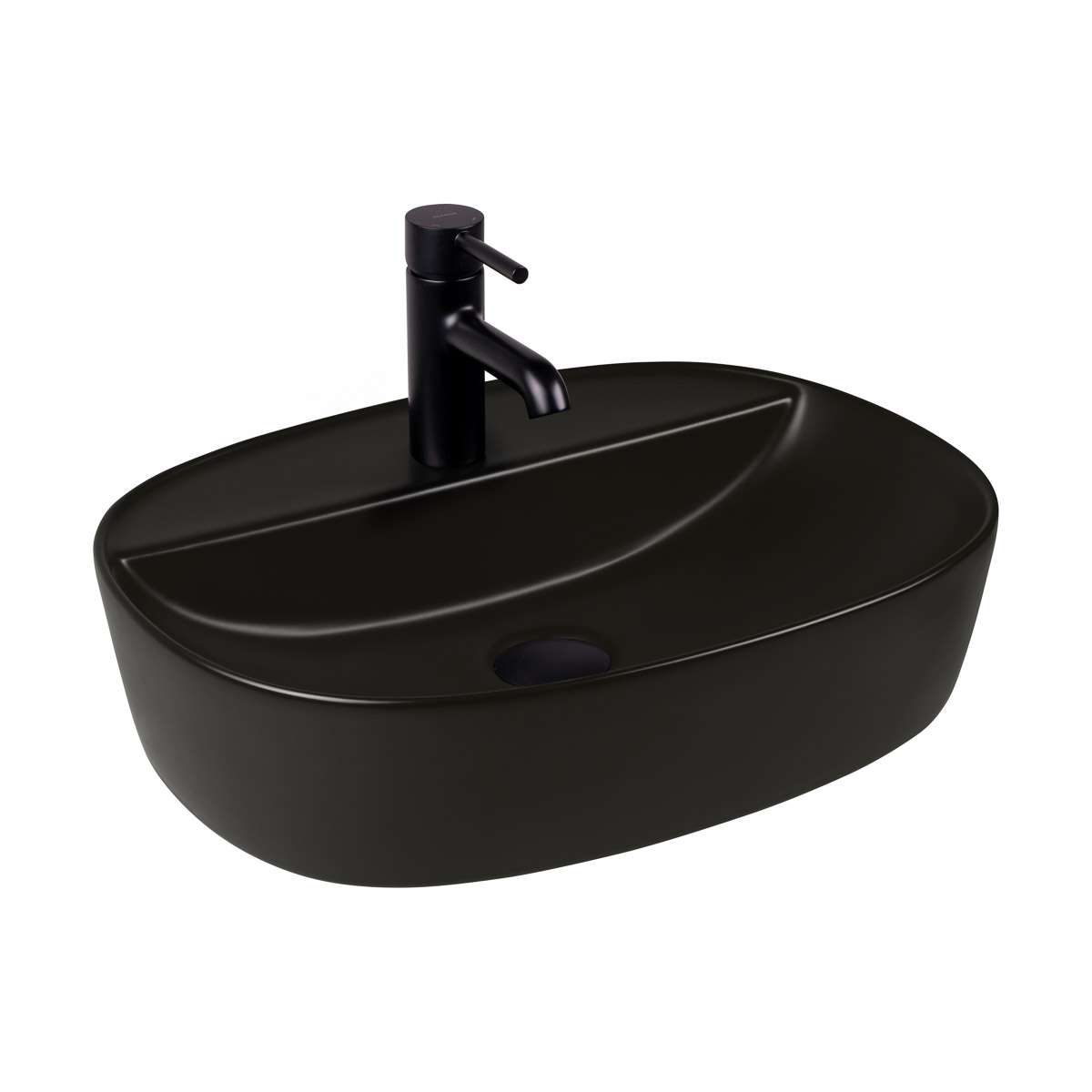 Oltens Hamnes Thin umywalka 51x39 cm owalna nablatowa czarna 41313300 - Wysyłka w 24h