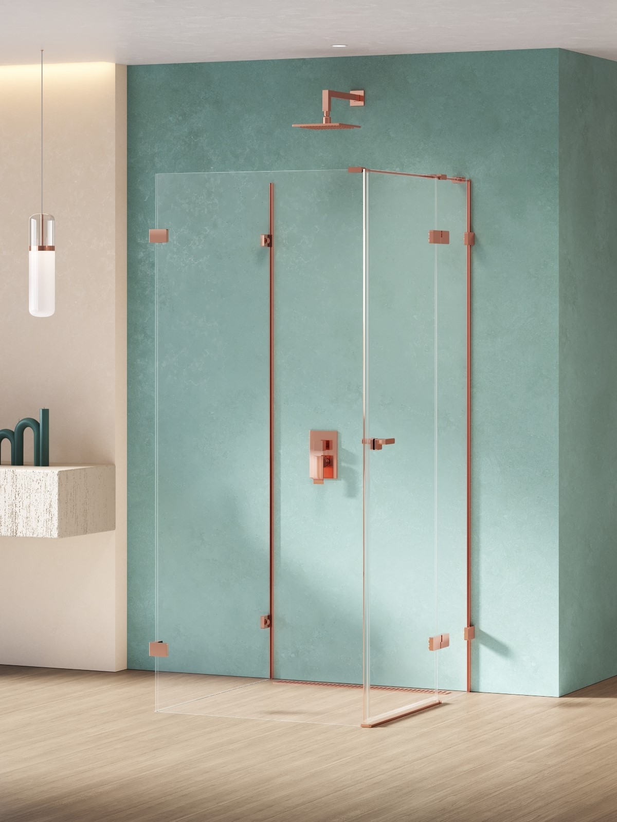 New Trendy Eventa Copper Shine kabina prysznicowa 100x100 cm prostokątna prawa miedź połysk/szkło przezroczyste EXK-6514
