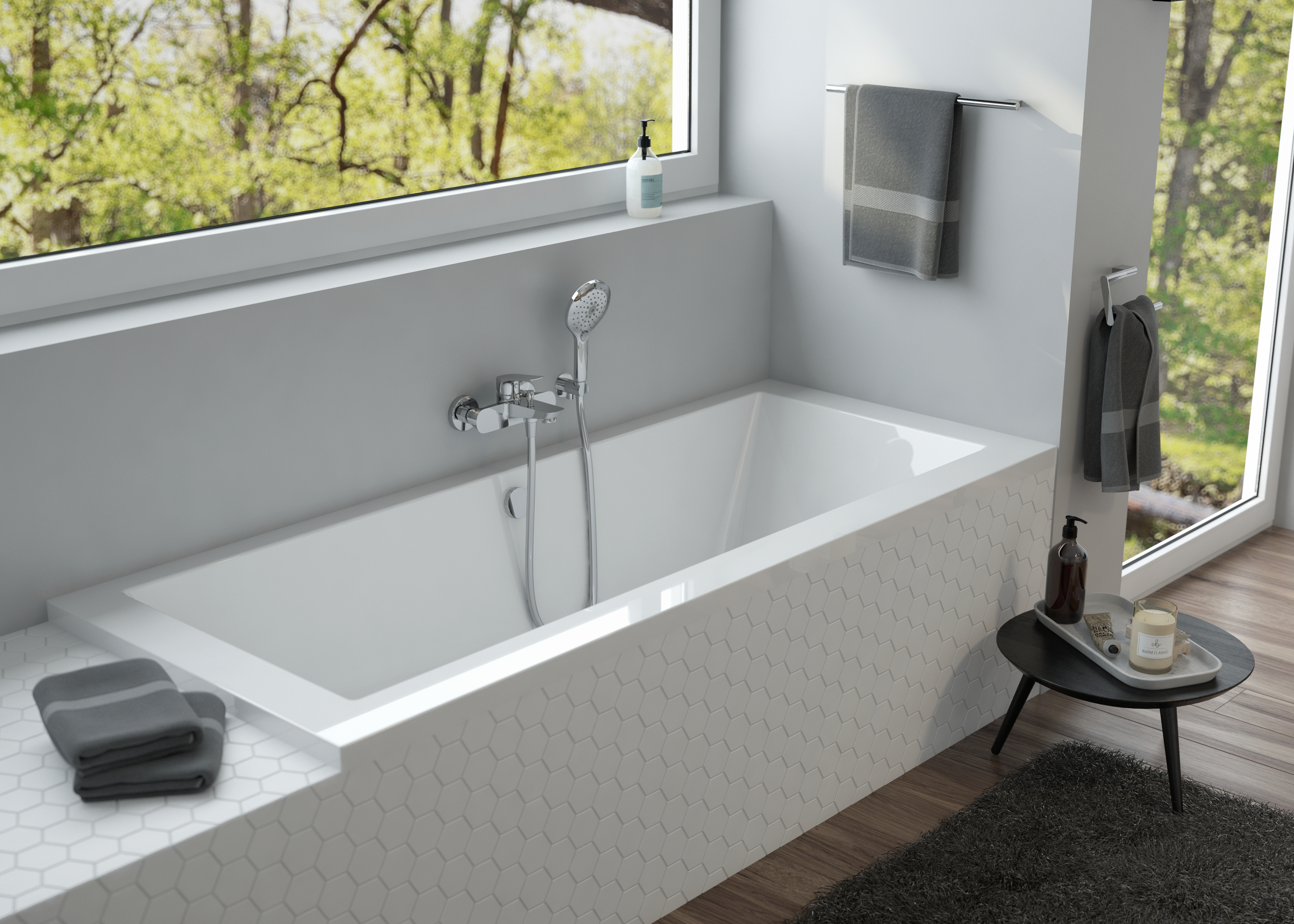 Zestaw Oltens Langfoss wanna prostokątna 170x70 cm z syfonem Fusa i nośnikiem Schedpol Stabilsound LED (10004000, 03002100, 1028LED) - Wysyłka w 24h