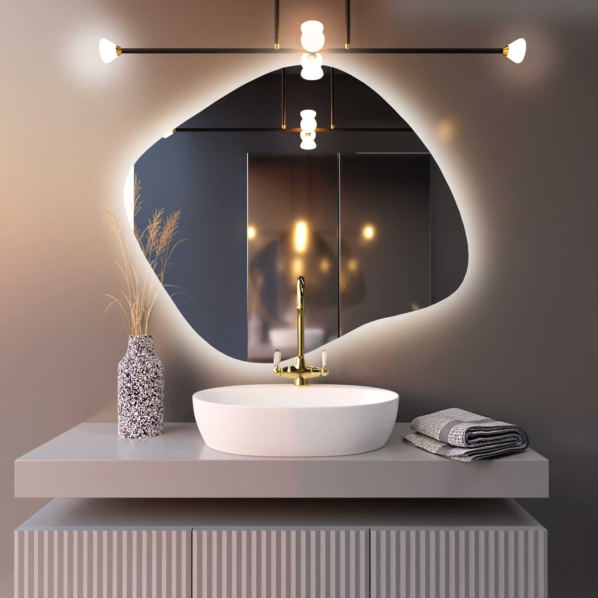 Baltica Design Bright Stain III lustro 60x52 cm barwa światła ciepła z włącznikiem bezdotykowym