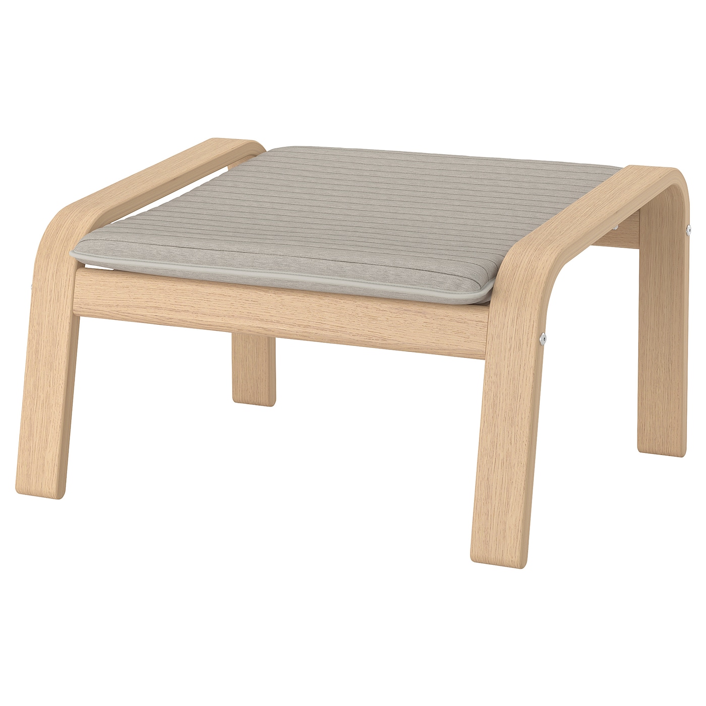 IKEA POÄNG podnóżek, okleina dębowa bejcowana na biało/Knisa jasnobeżowy, Szerokość: 68 cm