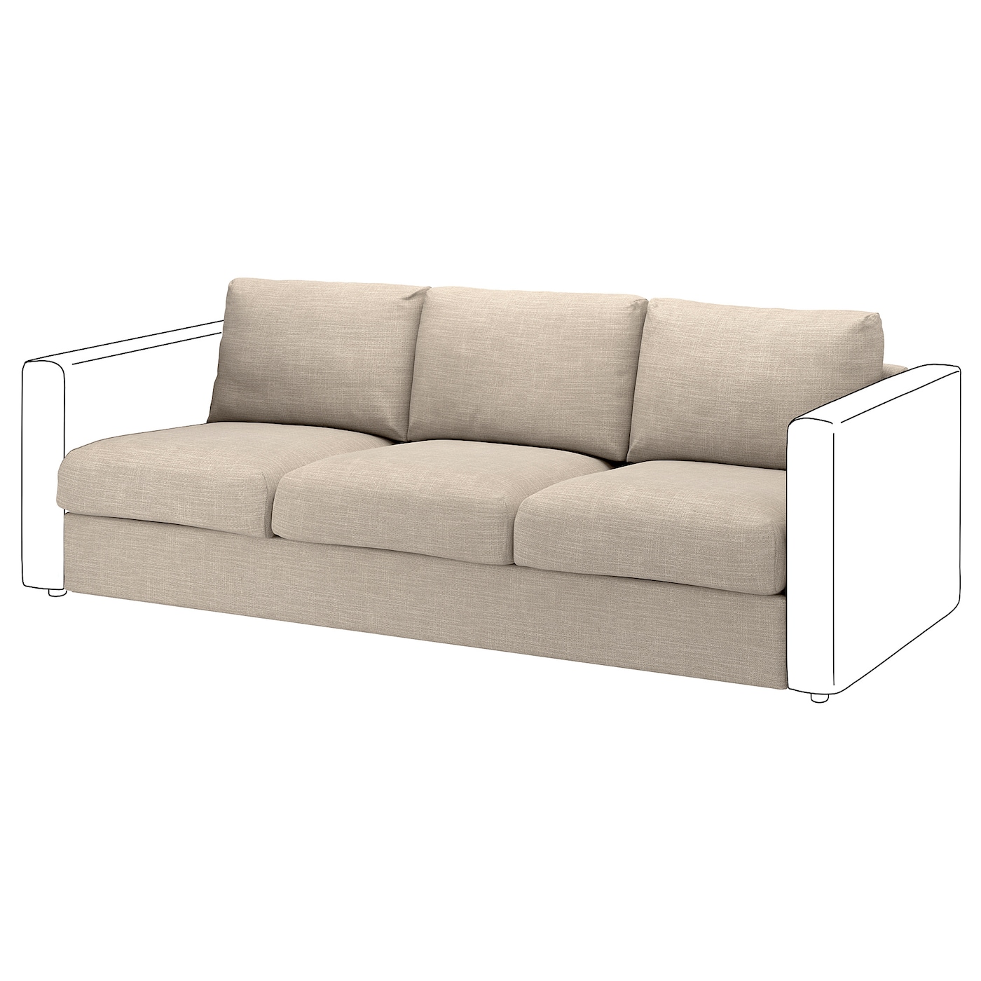 IKEA VIMLE sekcja 3-osobowa, Hillared beżowy, Wysokość z poduchami oparcia: 80 cm