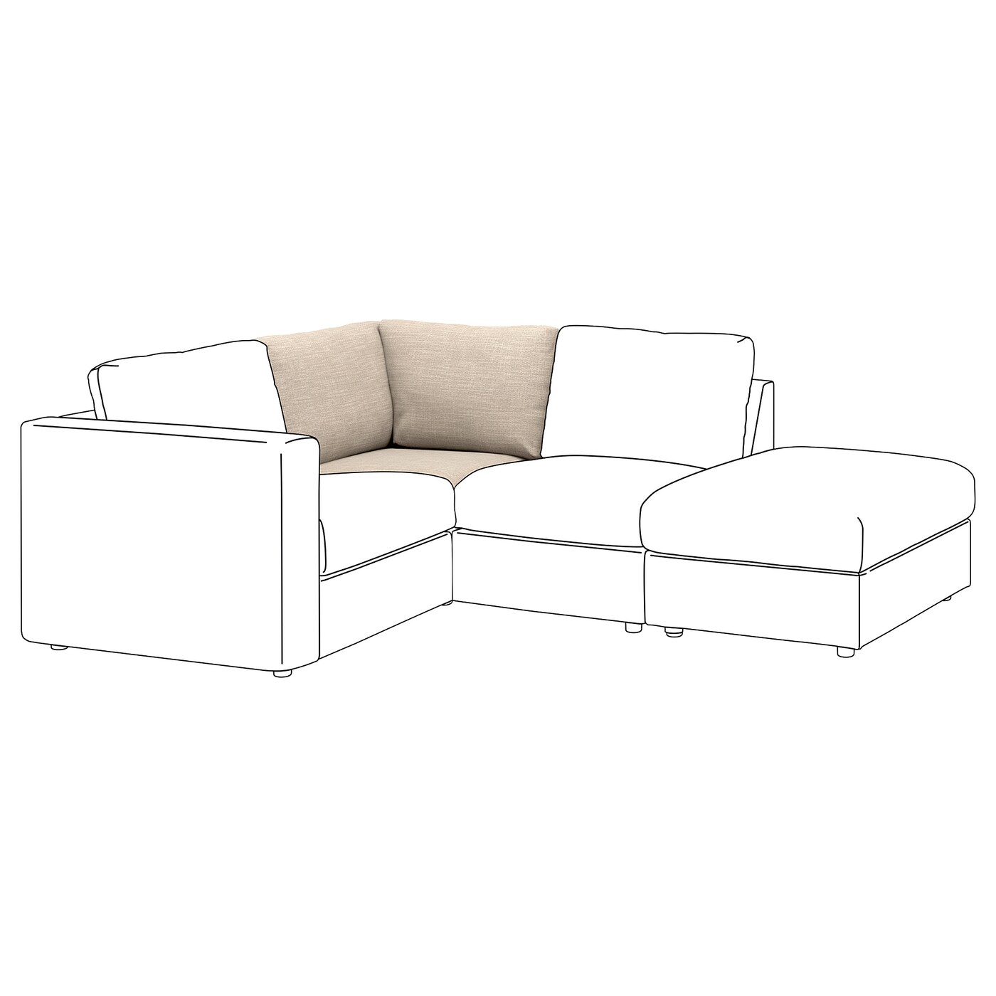 IKEA VIMLE sekcja narożna, Hillared beżowy, Wysokość z poduchami oparcia: 83 cm