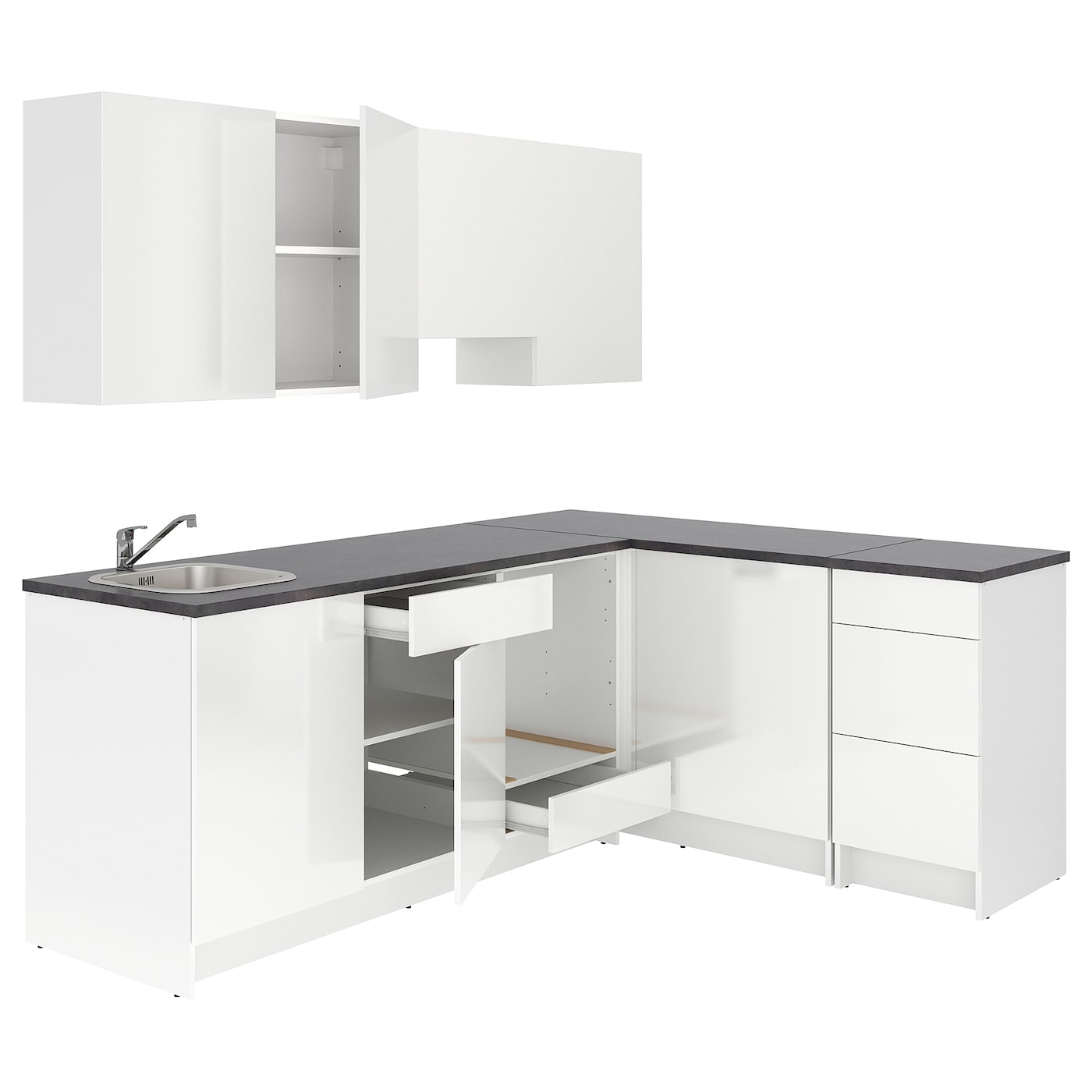 IKEA KNOXHULT kuchnia narożna, połysk/biały, 243x164x220 cm