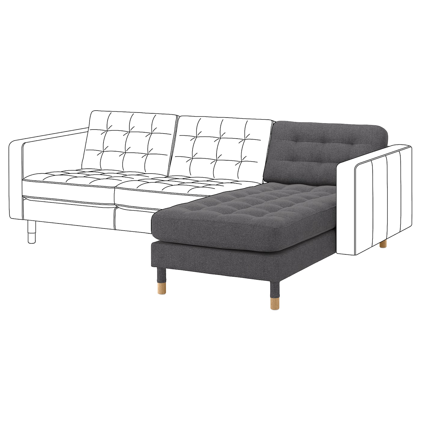 IKEA LANDSKRONA leżanka, dostawka, Gunnared ciemnoszary/drewno, Szerokość: 78 cm