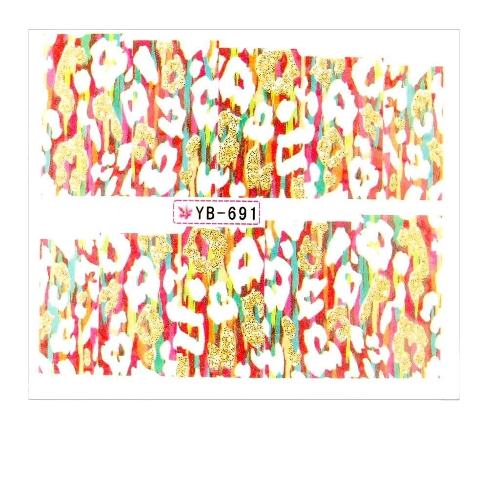 Naklejki wodne do paznokci arkusz 6,5 x 5,5 cm na 10 palców yb Nr 691