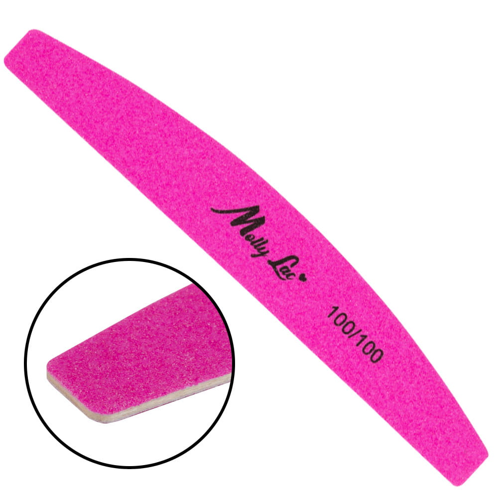 Pilnik do paznokci slim łódka półksiężyc 180/180 neon pink organic drewniany MollyLac