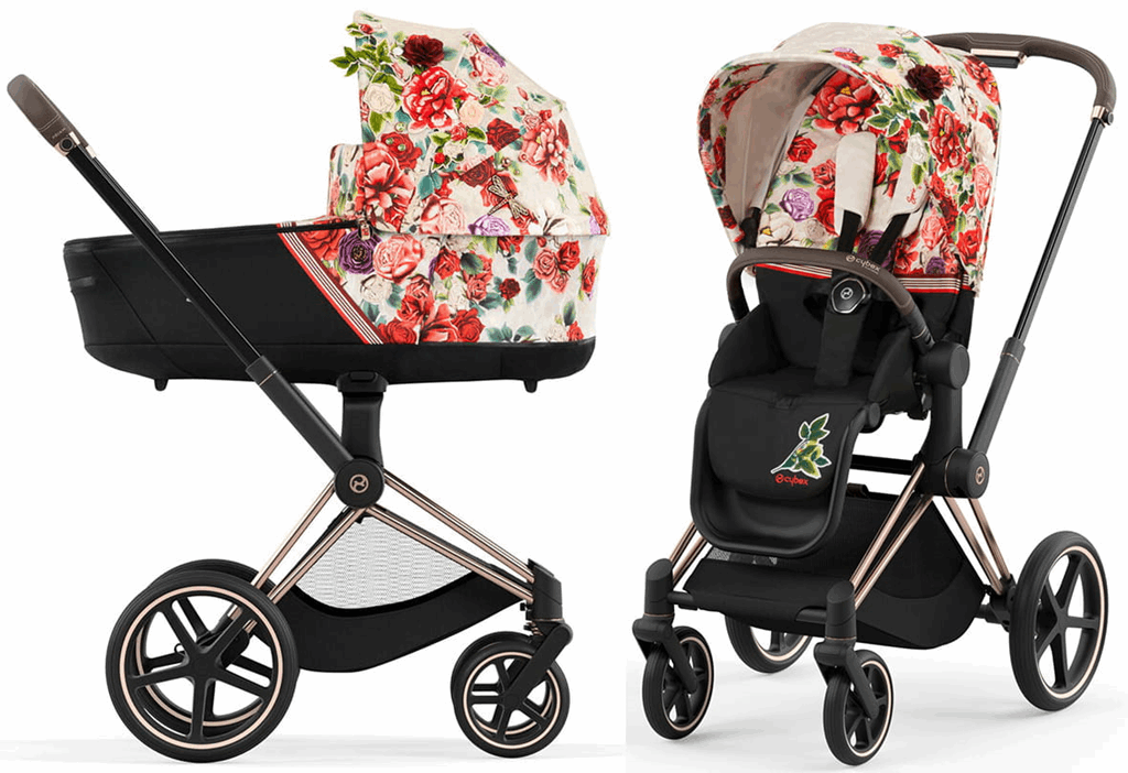 Cybex Priam 4.0 Fashion Collection - wózek głęboko-spacerowy -Spring Blossom Light-Matt Black