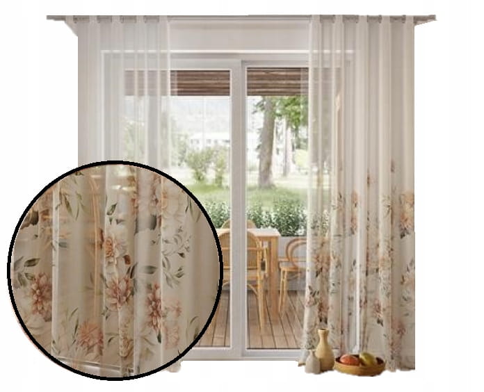 Firana ombre z etaminy w drukowane kwiaty Manila 250x200 taśma