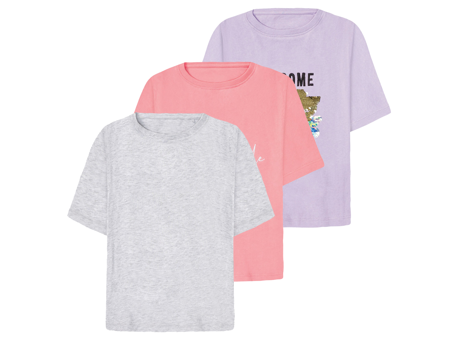 pepperts! T-shirty dziewczęce, 3 sztuki Fioletowy/ różowy/ szary, 158/164
