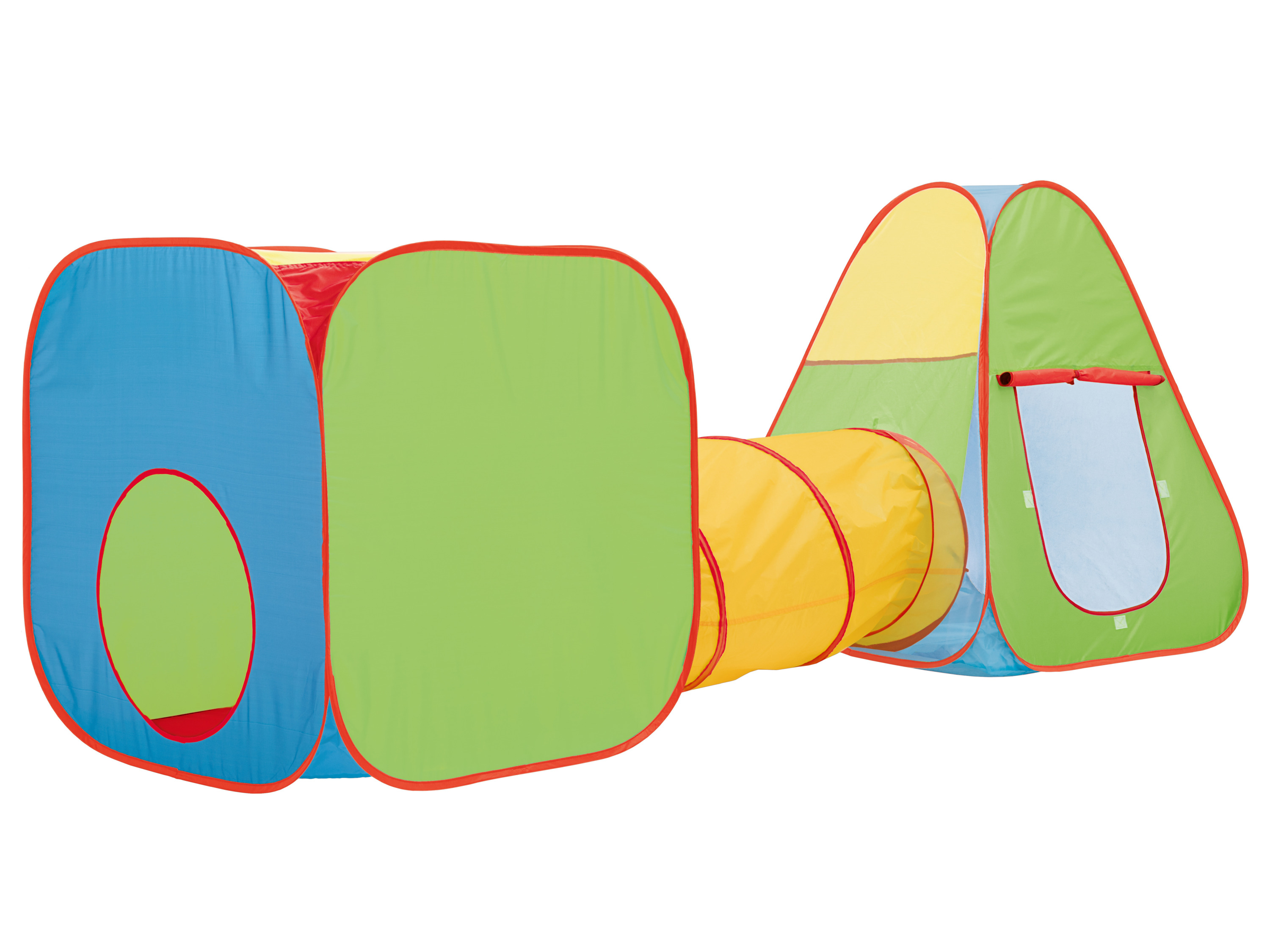 Playtive Namiot do zabawy z tunelem, 3 elementy zielony/żółty/niebieski/czerwony