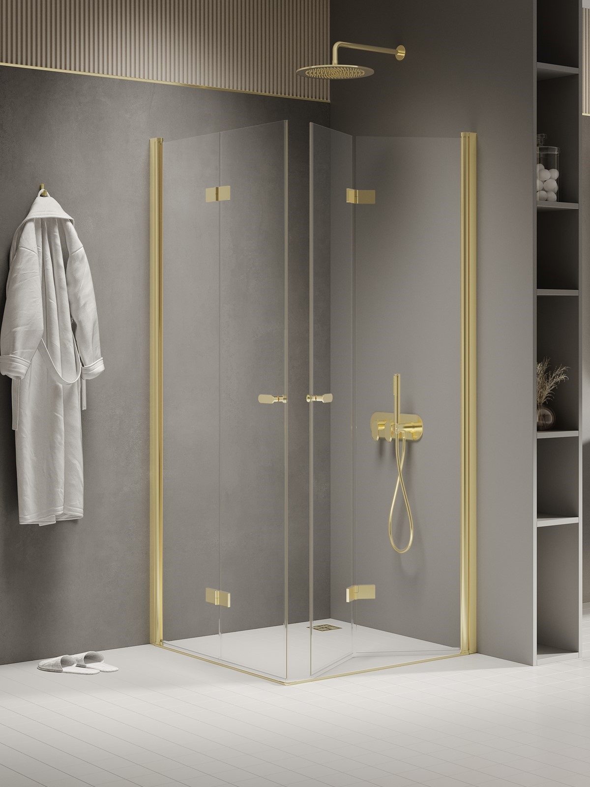 Darmowa Dostawa - Kabina prysznicowa 70x70 cm kwadratowa złoty połysk/szkło przezroczyste New Trendy New Soleo Light Gold K1943