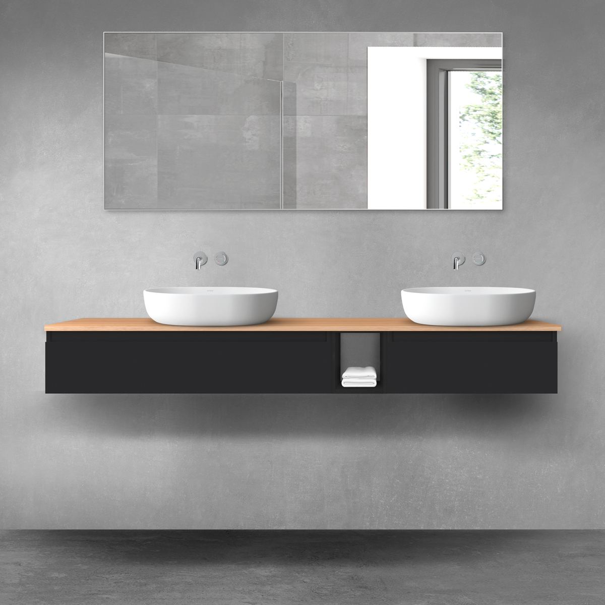 Darmowa Dostawa - Zestaw mebli łazienkowych 180x46.4x25.2 cm podumywalkowa wisząca czarna-dab Oltens Vernal 68658300