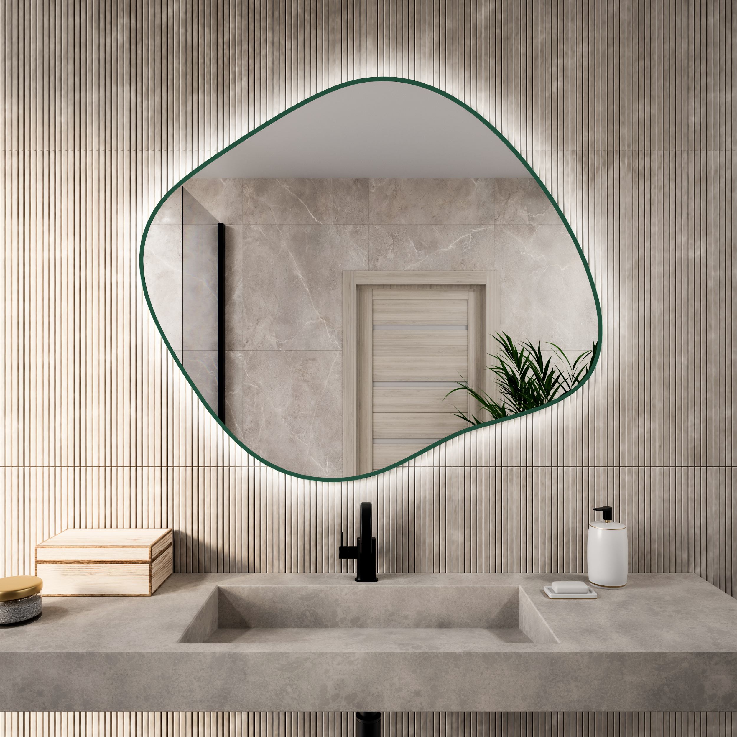 Darmowa Dostawa - Lustro 60x52 cm z oświetleniem zielony Baltica Design Bright Stain III 5904107932378