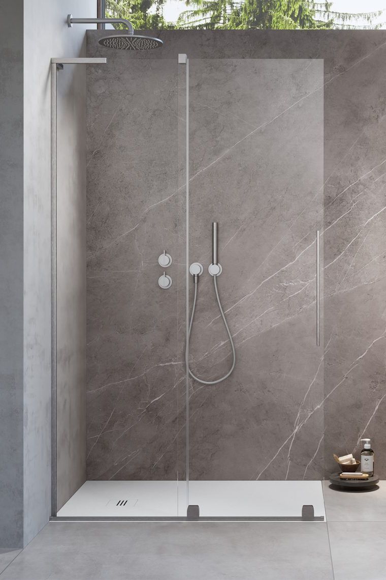 Darmowa Dostawa - Drzwi prysznicowe 48.8 cm rozsuwane szczotkowany/szkło przezroczyste Radaway Furo SL Walk-In 103064889101L