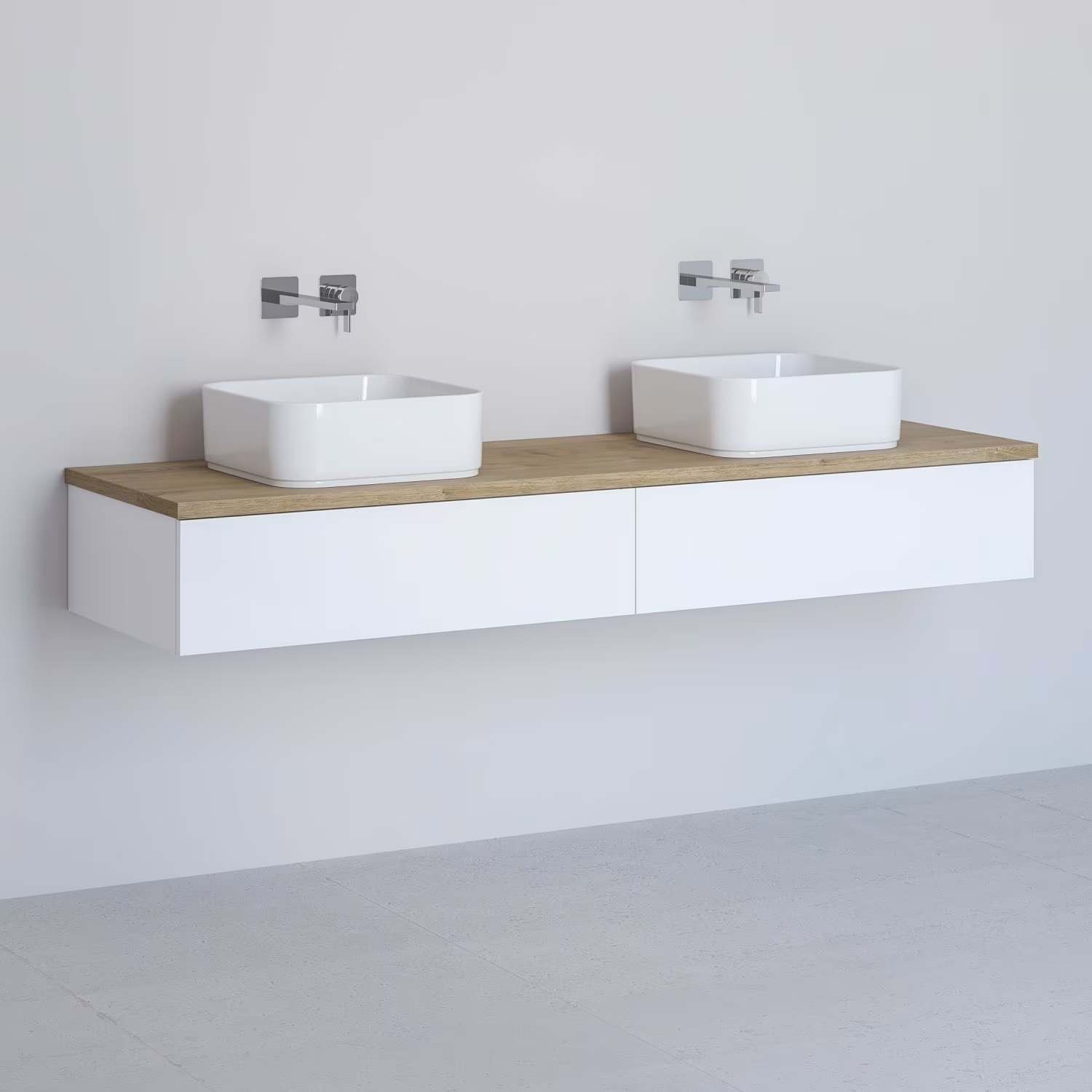 Darmowa Dostawa - Szafka z blatem 161x48.7x23.5 cm podumywalkowa wisząca biała-dąb Kronenbach Cube KBWTKOWT1612WHGH