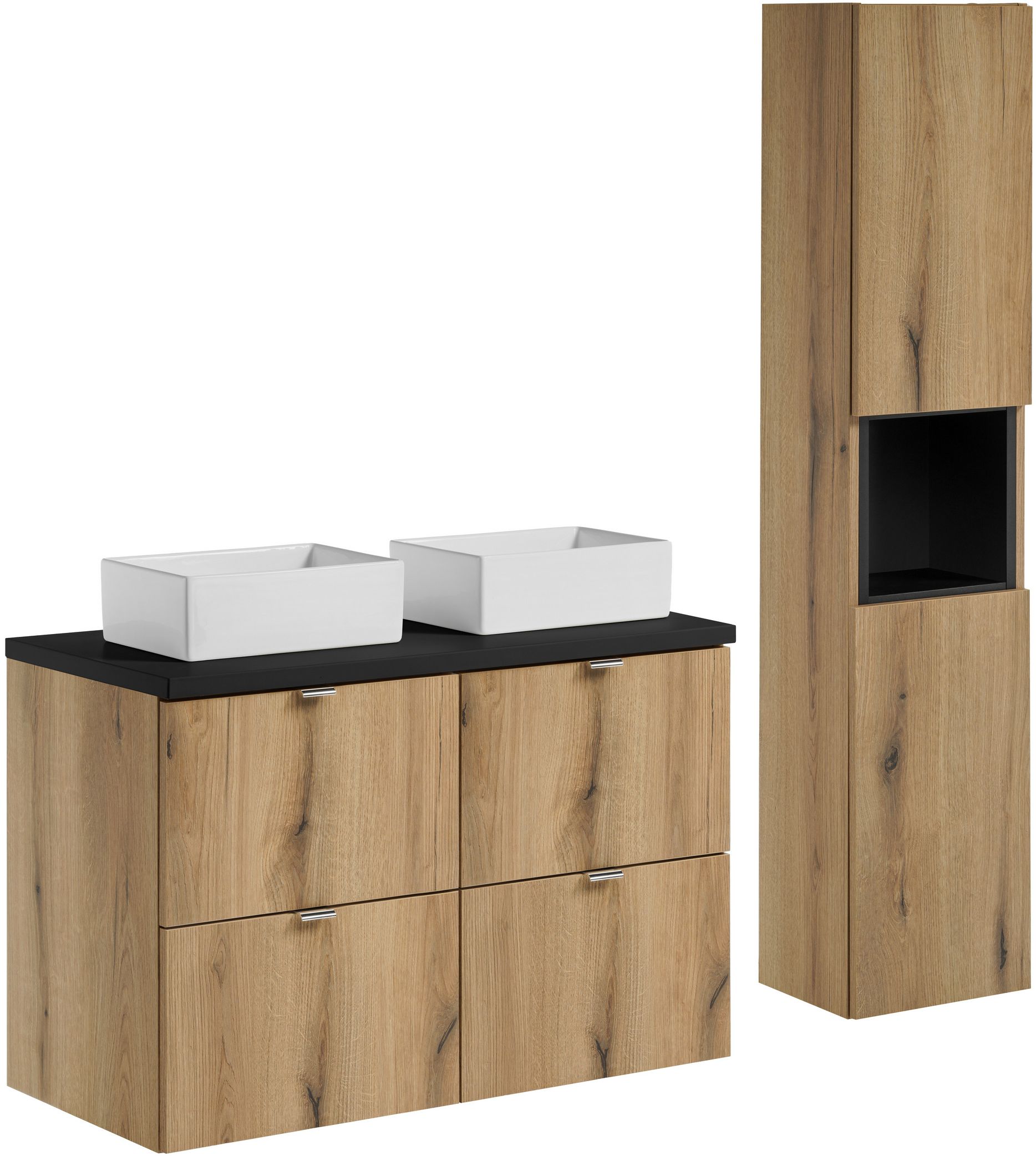 Darmowa Dostawa - Zestaw mebli łazienkowych 100x40x140 cm podumywalkowa wisząca czarna-dąb Comad Nova Oak SETNOABBLACK100CMSUNGAJASWHC