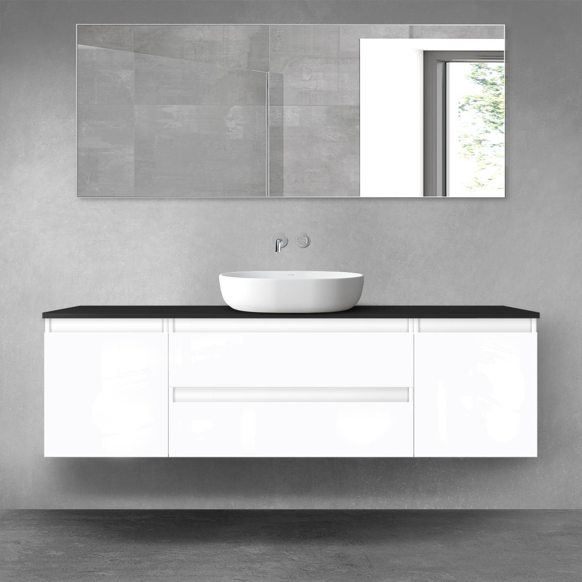 Darmowa Dostawa - Zestaw mebli łazienkowych 160x46.4x48.6 cm podumywalkowa wisząca biała-czarna Oltens Vernal 68376000