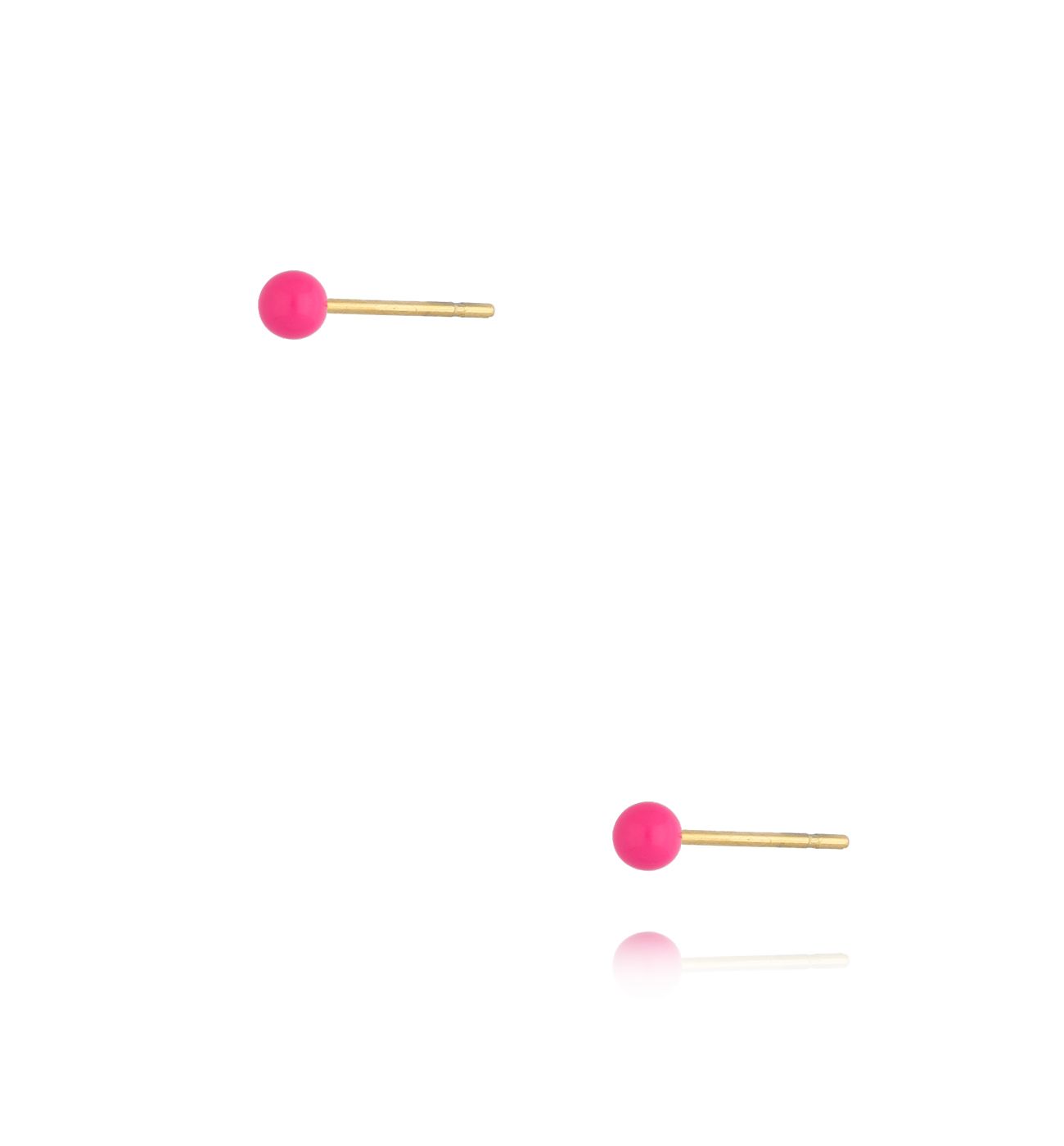 Kolczyki złote kulki z fuksjową emalią 3 mm Enamel Balls - By Dziubeka
