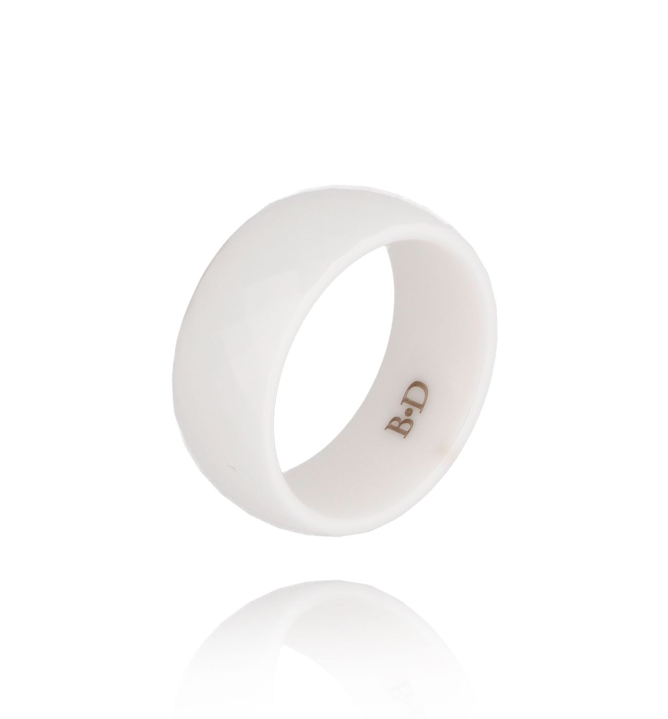 Obrączka z ceramiki biała fasetowana Feminine PFE0001 - By Dziubeka