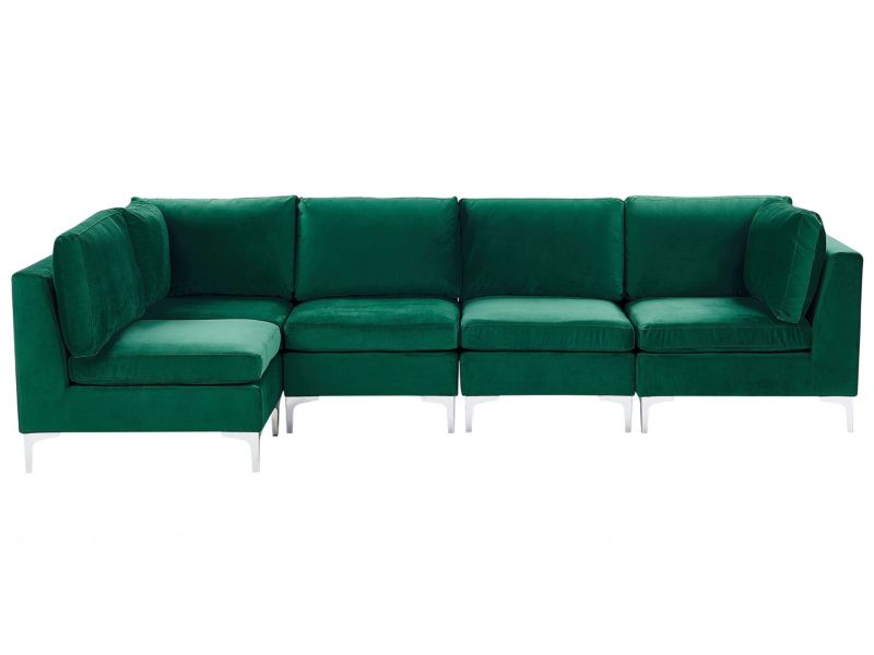 Sofa narożna Evja Zielony Welur Prawostronny 1 szt.