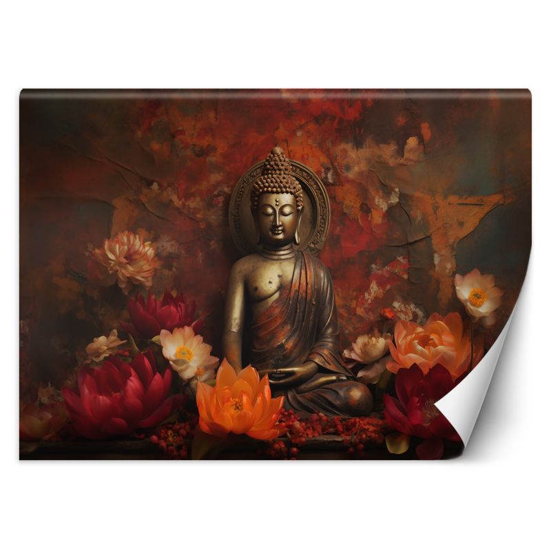 Fototapeta Feeby Medytujący Budda i kolorowe kwiaty 250x175 1 szt