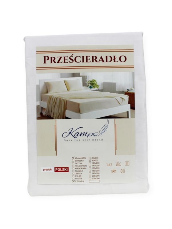Prześcieradło z gumką hotelowe adamaszek pasek 2 cm 90x200 1 szt.