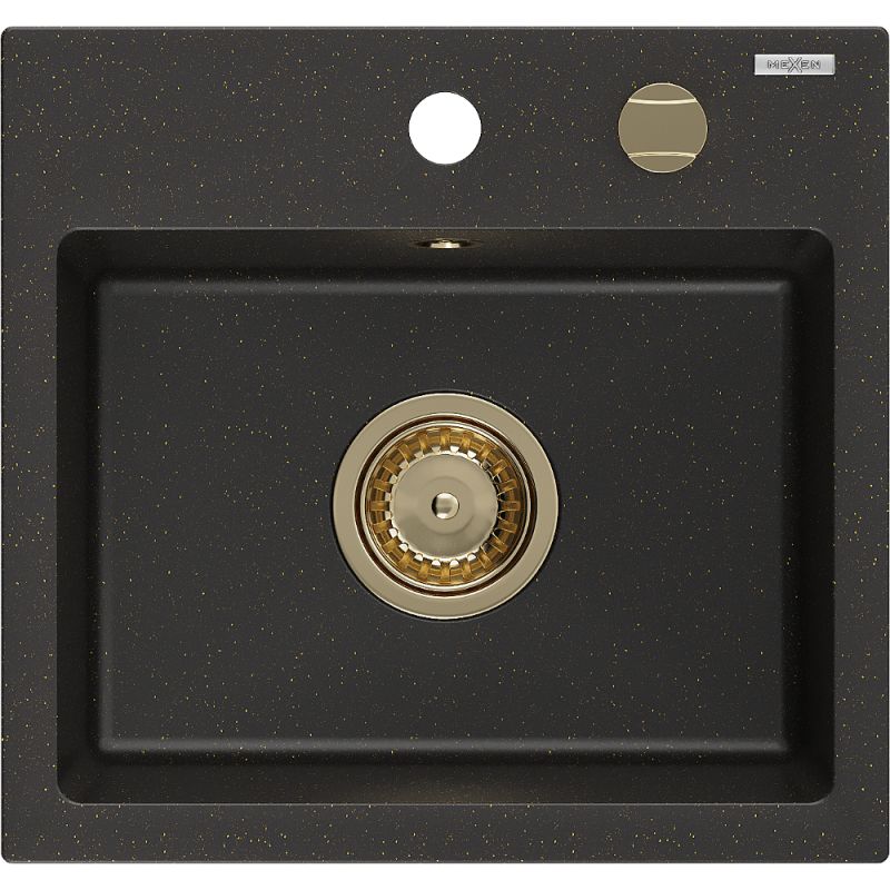 Zlewozmywak wpuszczany Mexen Milo 1-komorowy czarny/złoty metalik 435x410 mm 6505441000-75-G
