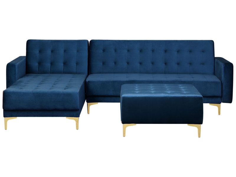 Sofa narożna z otomaną Aberdeen Welur Granatowy Prawostronny 1 kpl