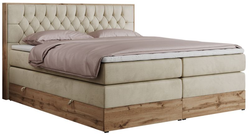 Łóżko kontynentalne MKS Meble AMORE KING 140x200 H4 beżowy welwet 1szt.