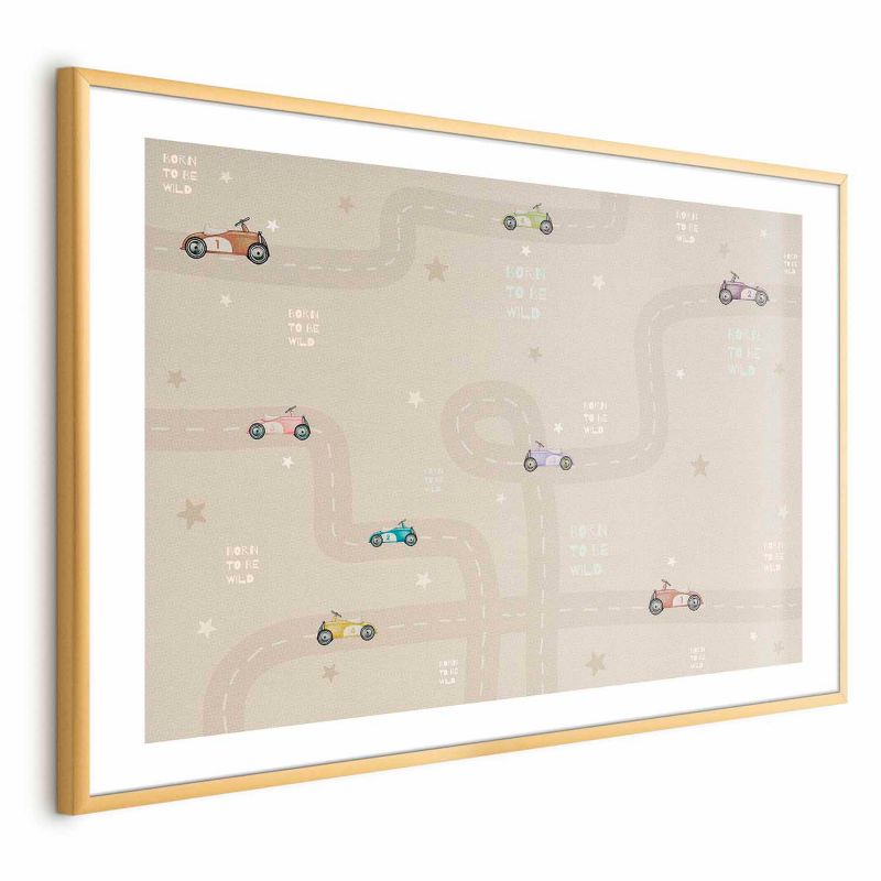 Plakat Artgeist Wyścigowe autka 30x21 cm z ramą złotą 1 szt