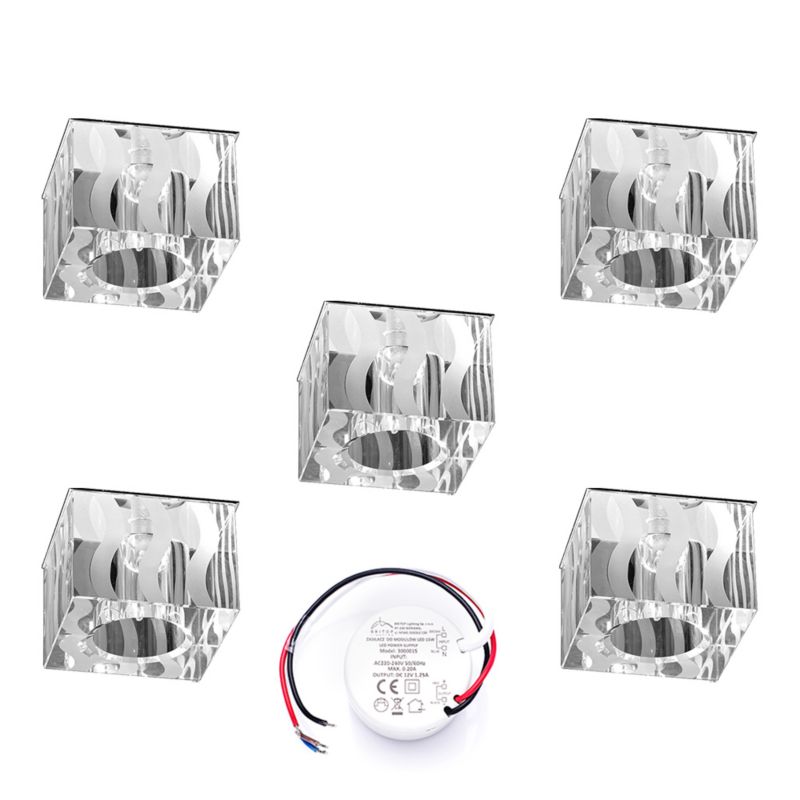 Zestaw Oczek Sufitowych SPOT Light 5xG4 LED 2,3W z zasilaczem, Transparentne Szkło, Polski Producent 5 szt.