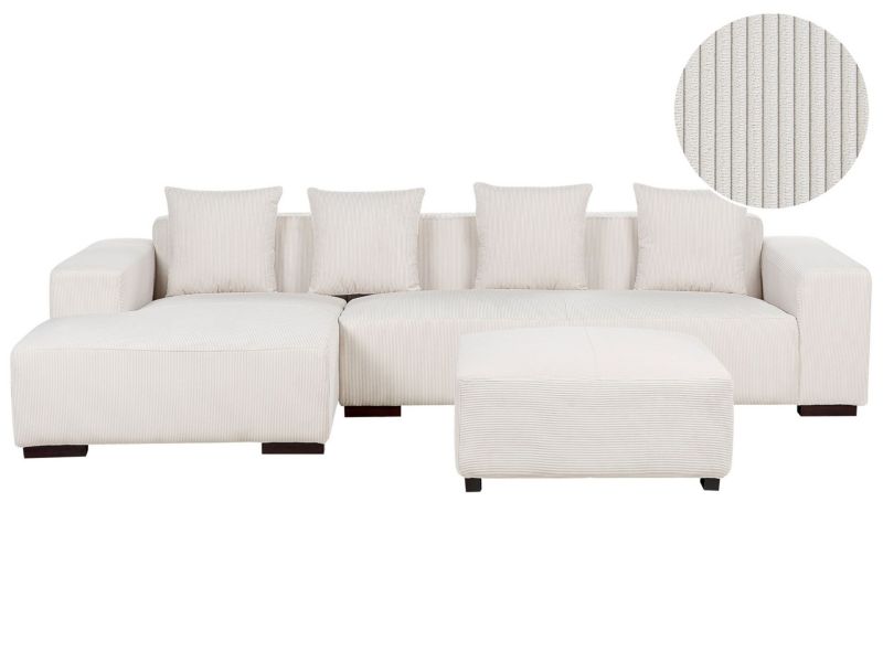 Sofa narożna z otomaną Lungo Sztruks Złamana biel Prawostronny 1 kpl